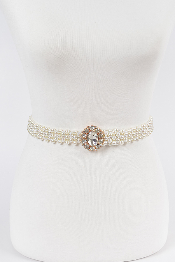 PB7903 IVORY Elastic Pearl Belt Fashion Belts