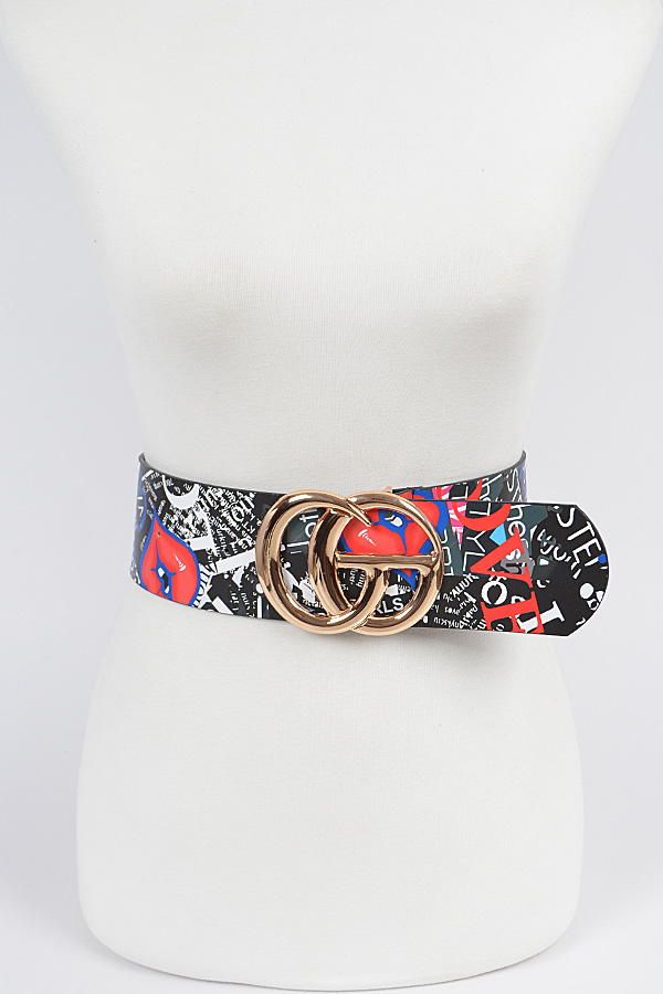 PB7955 MULTICOLOR Black Graffiti Belt. Fashion Belts