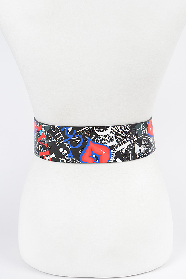 PB7955 MULTICOLOR Black Graffiti Belt. Fashion Belts