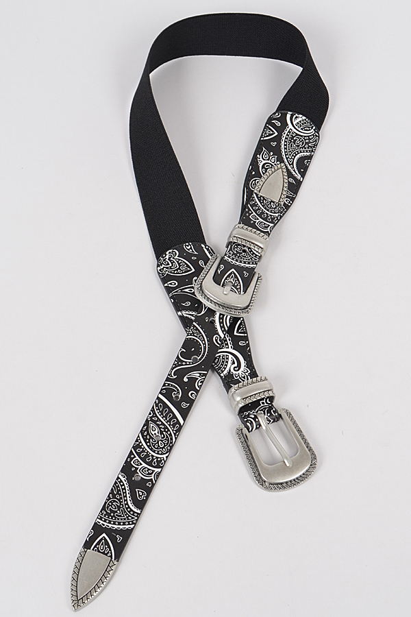 PB7976 BLACK Bandana Two Buckle Elastic Belt Fashion Belts