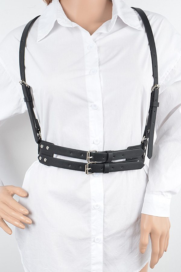 PB8014 BLACK SILVER Harness Belt. - Fashion Belts