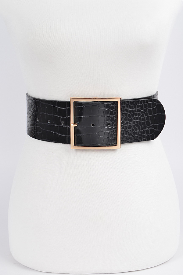 PB8033 NUDE GOLD Faux Croc Wide Waist Belt - Fashion Belts