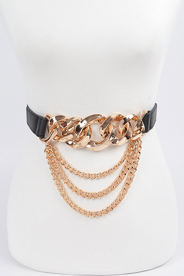 PB8054 BLACK GOLD Oversized Chain Buckle Belt W/Layered Chains ...