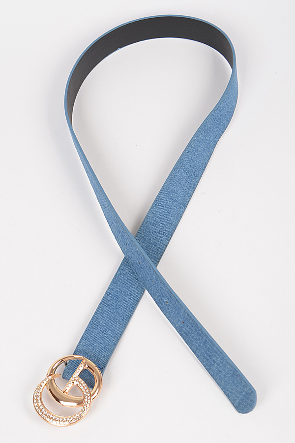 PB8183 MEDIUM BLUE GOLD Rhinestone CG Buckle Denim Belt - Fashion Belts