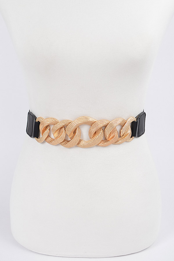 PB8195 BLACK GOLD Oversized Chain Buckle Elastic Belt Fashion Belts