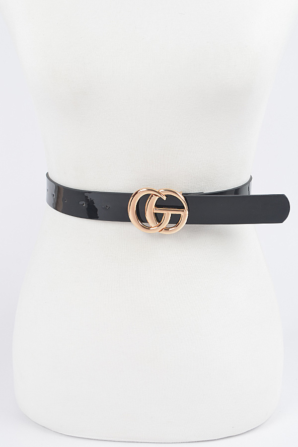 PB8280 BLACK Faux Patent CG Buckle Belt. Fashion Belts