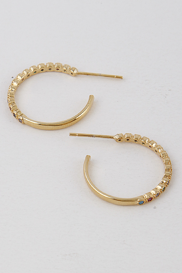 PE1584 GOLD MULTI Round Rhinestone Small Hoop Earring 9EBE9 - Hoop Earrings