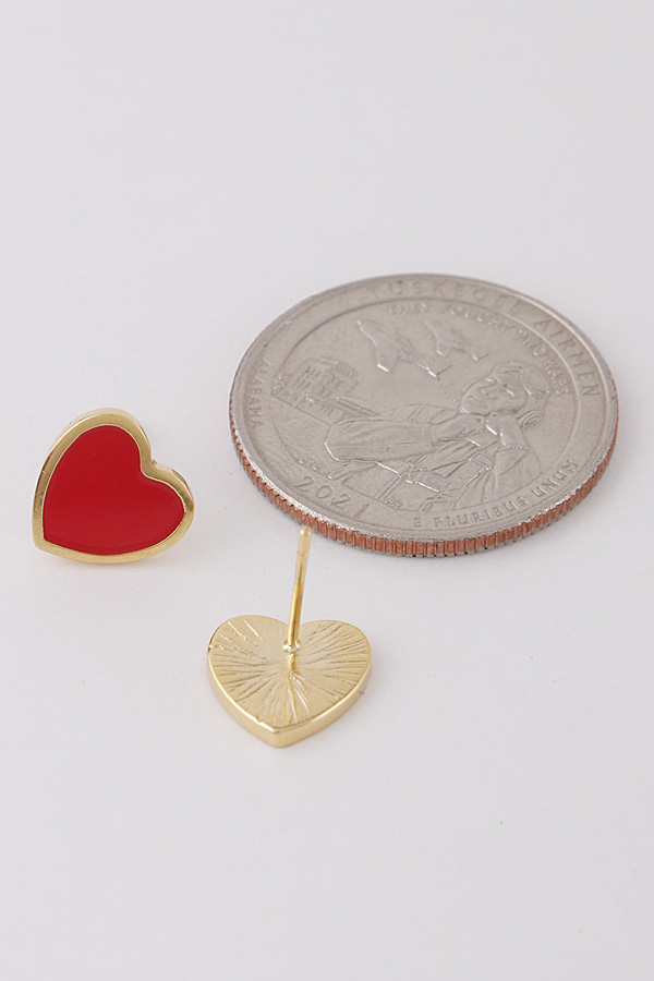 PE2308 GOLD RED Heart Stud Earrings