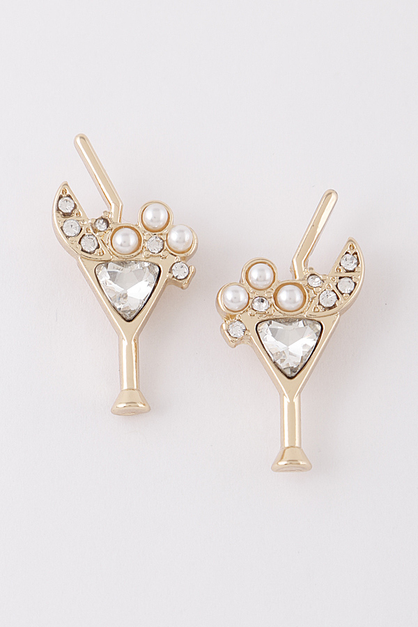 PEB157 GOLD CREAM Crystal Martini Glass Earrings Stud Earrings