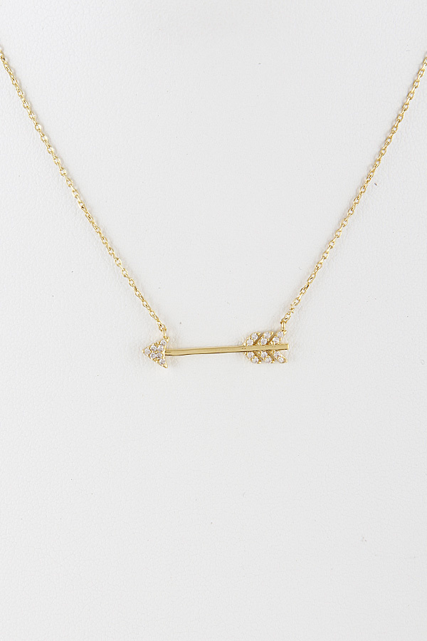 PN1563 GOLD CLEAR Rhinestone Arrow Necklace 9EAC8 Chain Necklaces