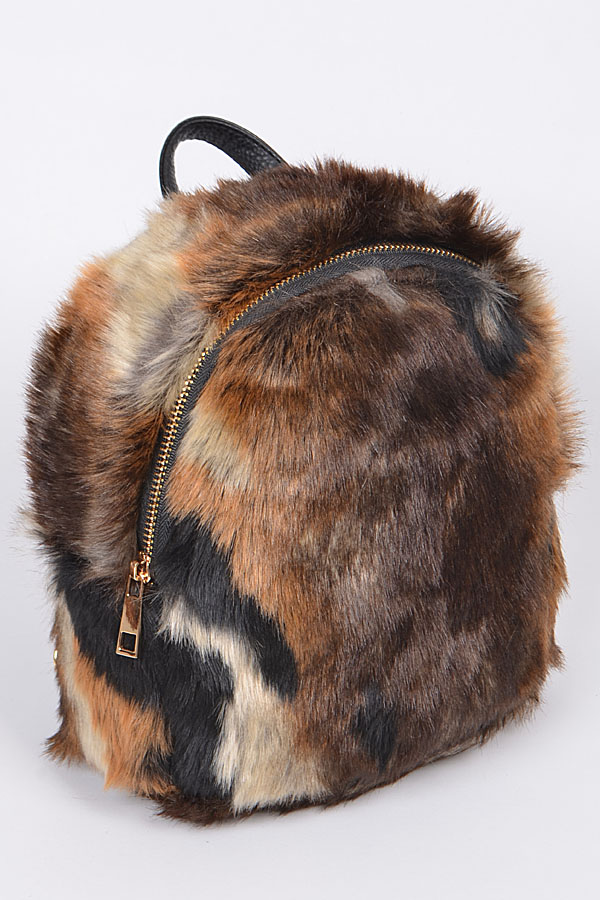 PP6602 BROWN Faux Fur Animal Inspired Backpack.