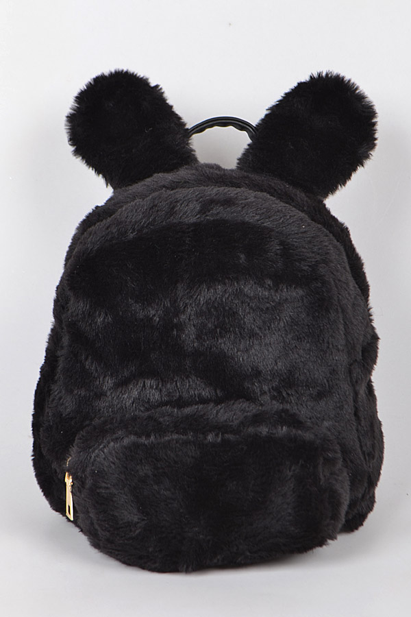 PP6738 BLACK Bunny Ears Faux Fur Backpack.