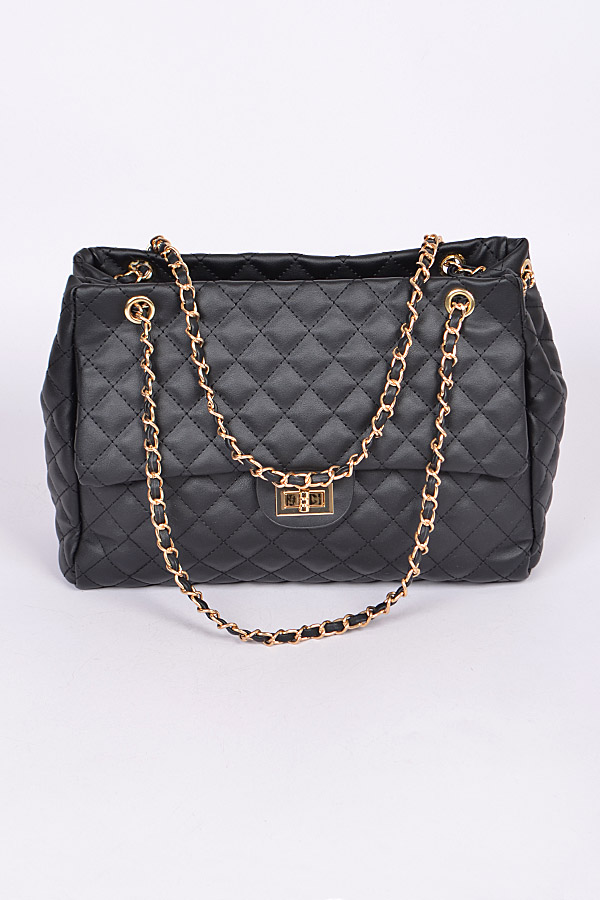 PP6908 BLACK Quilted Chain Handbag - Fashion Handbags