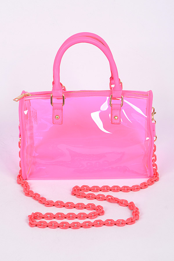 PPC6767 NEON PINK Translucent Lined Clutch Bags - Clutch & Wallet