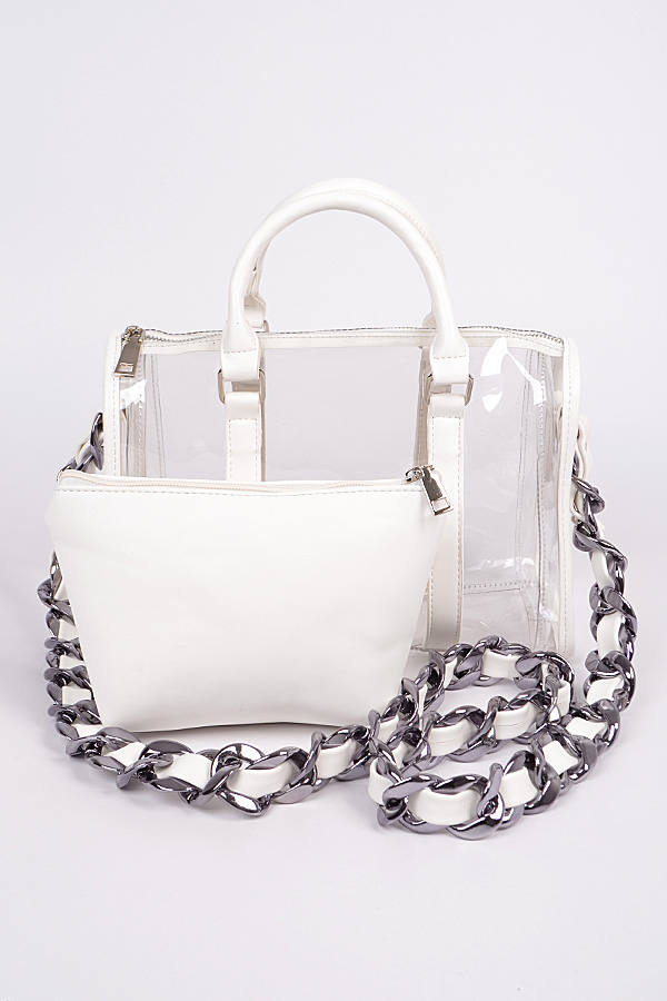 PPC7222 WHITE Bulk Leather Chain Crossbody Bag. - Clutch & Wallet
