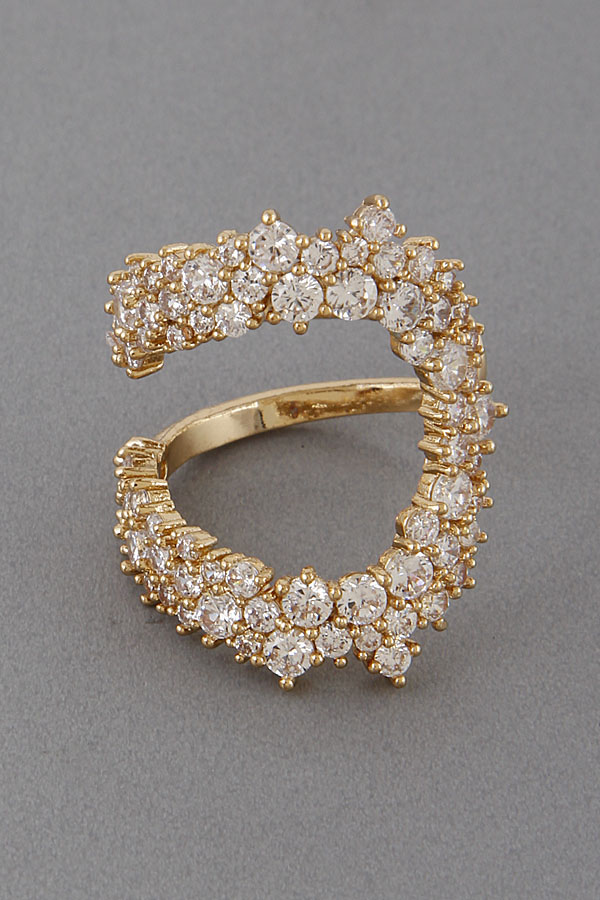 PR58860 GOLD Luxury Rhinestone Cuff Ring 9IBD10 Rings