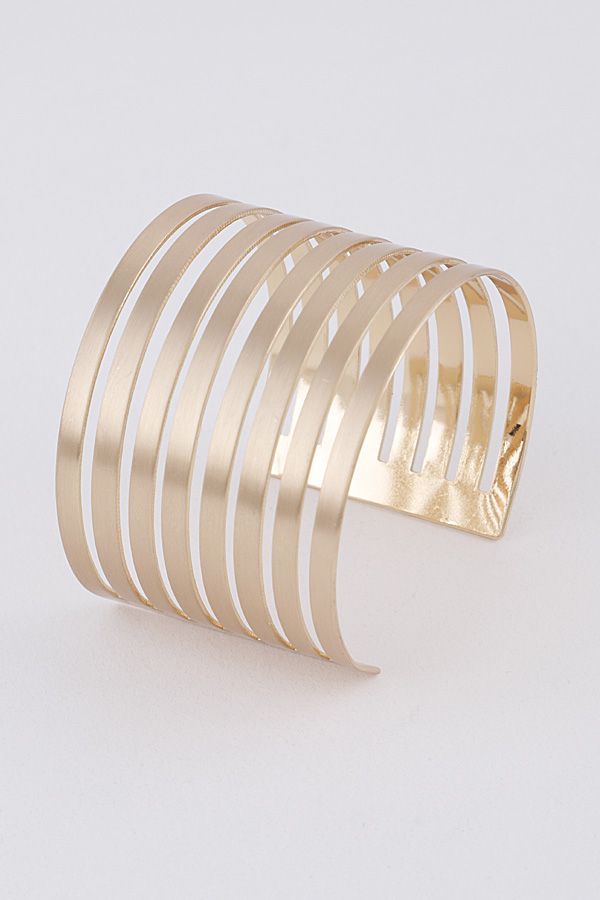 QB1453 MATT GOLD Matte Open Cut Cuff Bracelet Cuff/Stretch