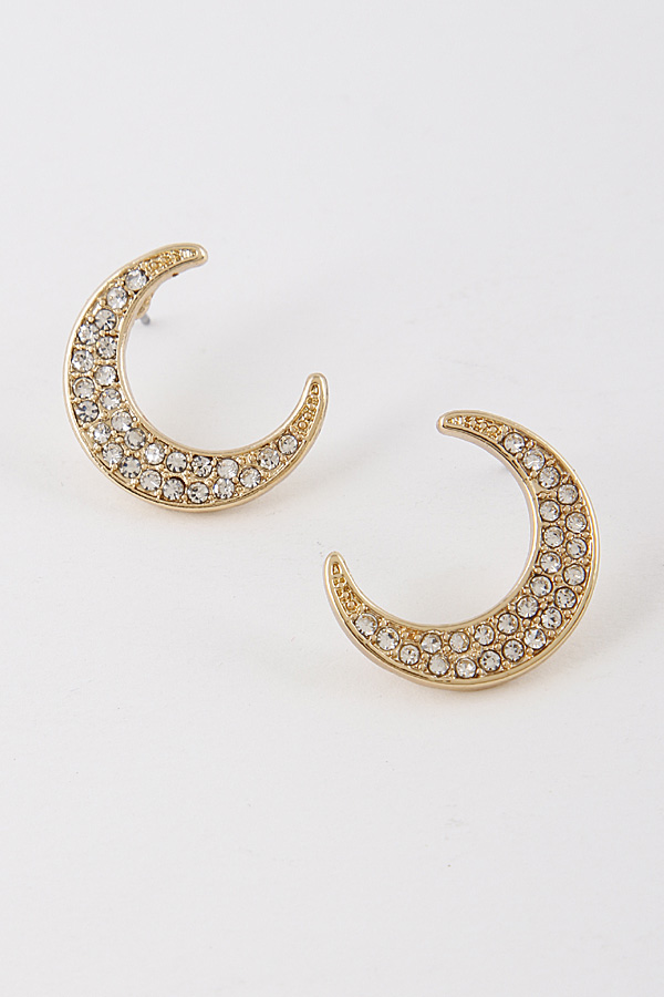 QE1430 GOLD CLEAR Crescent Moon Rhinestone Earrings 9CCA9 - Stud Earrings