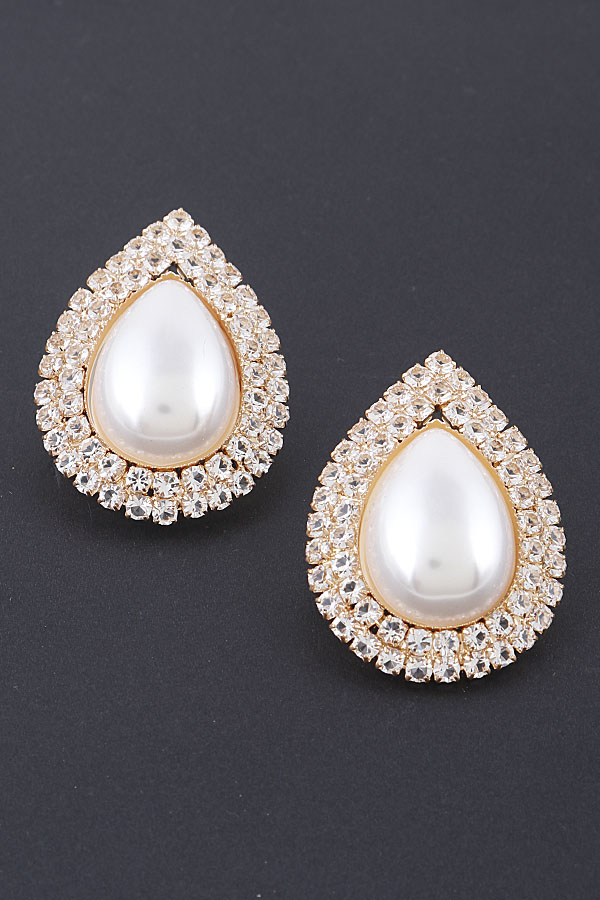 RE7144 GOLD Rhinestone Pearl Beads Stud Earring Stud Earrings