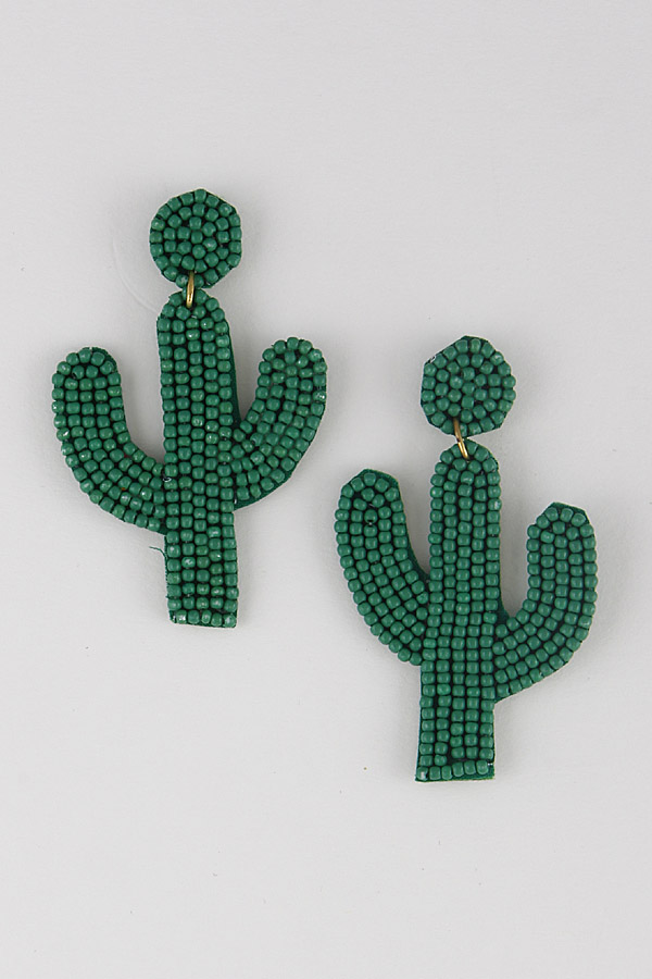 SKE0054 GREEN Simple Beaded Cactus Earrings 9GCA7 Dangle Earrings