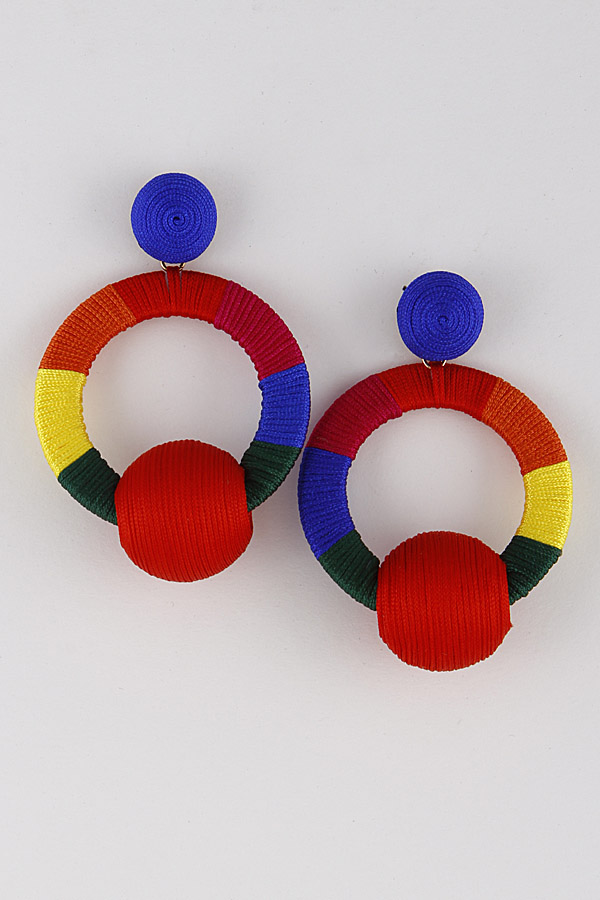 TE2117 GOLD MULTI String Threaded Ball Hoop Earring 9EBF7 Dangle Earrings