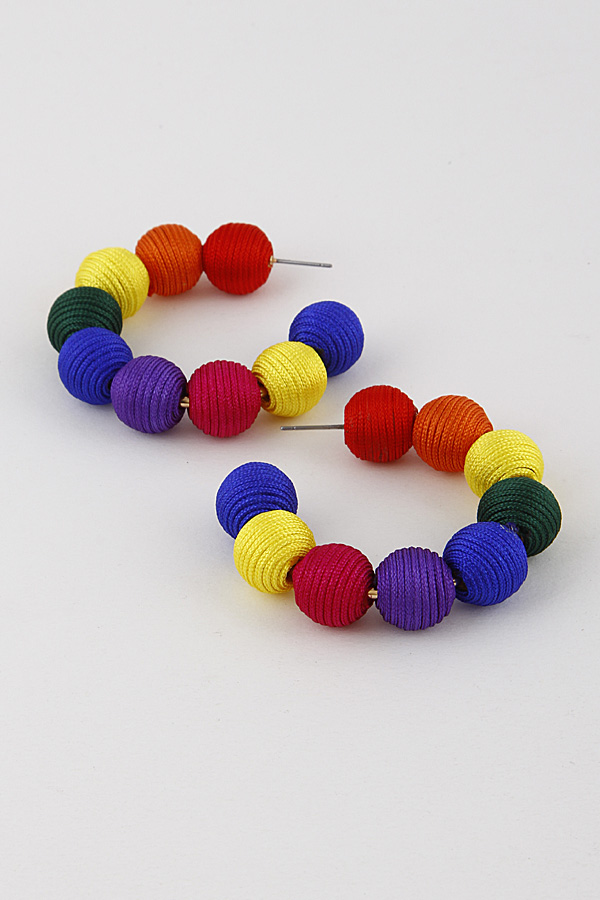 TE2118 GOLD MULTI Threaded Ball Bead Hoop Earrings 9EBF7