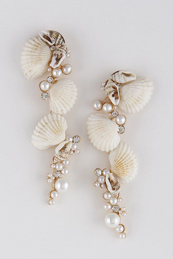 TE2255 GOLD NATURAL Intricate Seashell Pearl Earrings 9ECA3 - Dangle ...