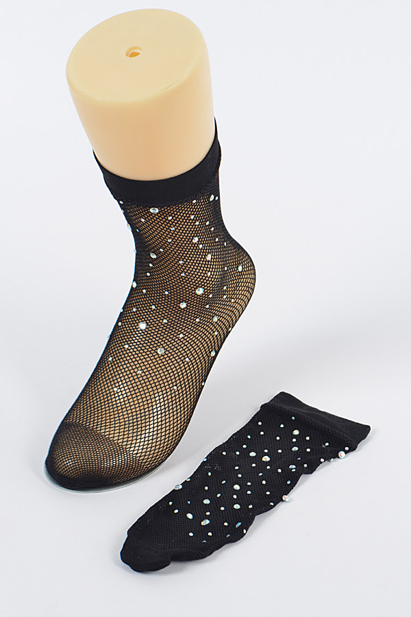 TT8378 BLACK Rhinestone Mesh Socks. - Socks & Stockings