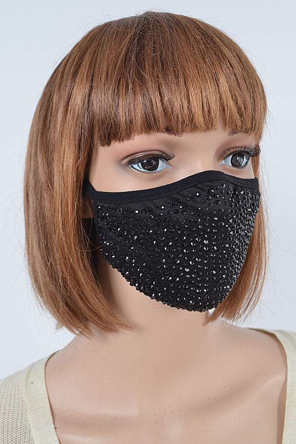 TT8421 BLACK BLACK Rhinestone Fashion Mask COVID 19