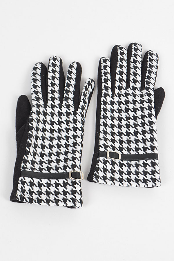 TT8439 BLACK Houndstooth Print Gloves