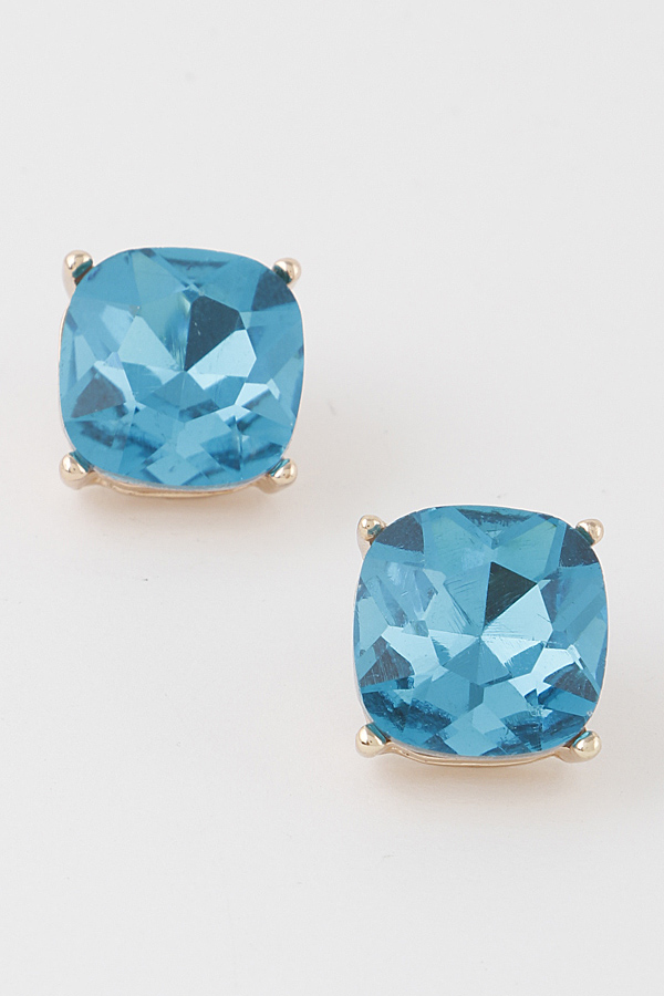 VE2066 GOLD AQUA Cubic Rhinestone Stud Earrings