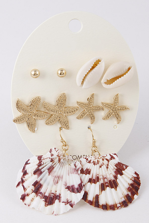 ZE1294 GOLD NATURAL Seashell Earring Set 9DCB10 - Dangle Earrings
