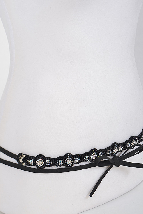 PB6814 BLACK Thin Double Layer Bow String Belt Belts