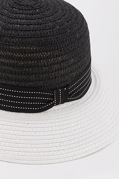 HC1006 BLACK WHITE Summer String Hat With Long Bow 6BAG Hats