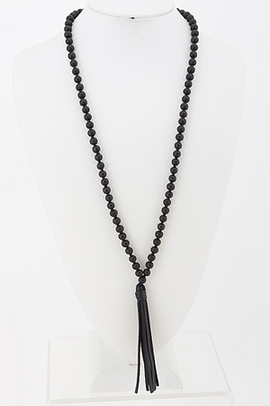 Wood Bead Necklace with Tassel Charm Detail 5KAB5