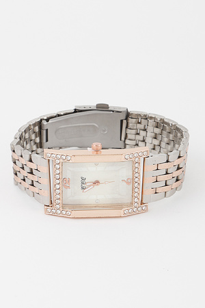 Two Toned Jeweled Chain Watch