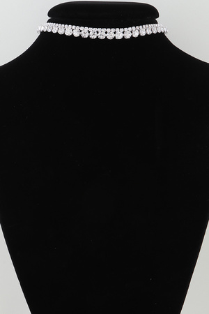 Double Cubic Rhinestone Choker Necklace