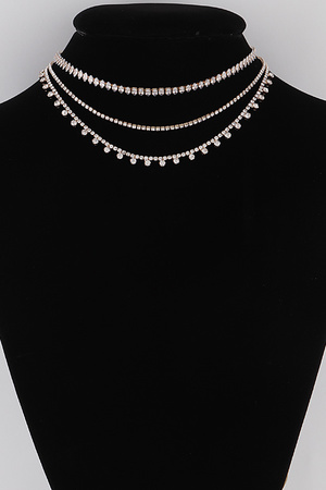 Triple Rhinestone Drop Necklace
