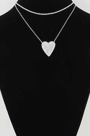 Double Bejeweled Heart Chain Necklace