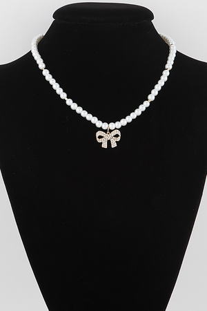 White Pearl Bow Necklace