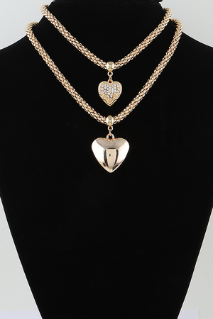 Double Heart Pendant Box Chain Necklace