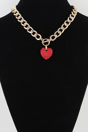 Bejeweled Heart Toggle Chain Necklace