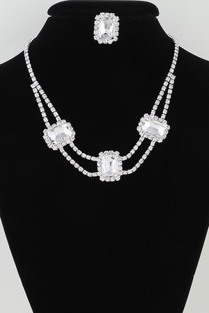 Double Cubic Rhinestone Chain Necklace