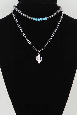 Double Cactus Beaded Chain Necklace