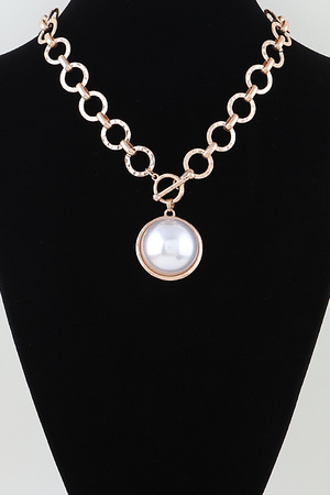Pearl Beaded Disc Chain Toggle Necklace