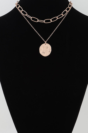 Double Hammered Pendant Chain Necklace