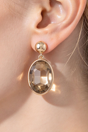 Gold Framed Faceted Gemstone oval Dangle Earrings