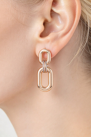 Two Tone Double oval chain link Drop Earrings