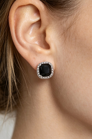 Square Faux Stone & Rhinestone Halo Earrings