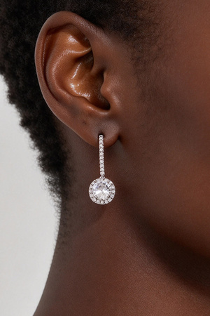 Cushion Halo Cubic Zirconia Drop Earrings